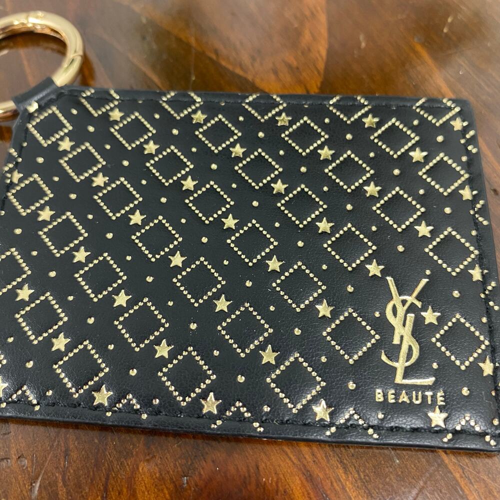 NEW Yves Saint Laurent Beaute Card Size Mirror Key Ring Logo Pattern Black - Picture 3 of 7
